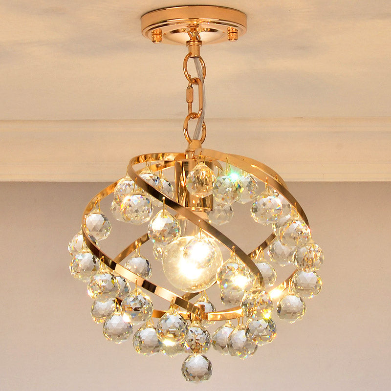 1 Light Orb Posting Lighting Industrial Gold Clear Crystal Luz de techo colgante para Foyer