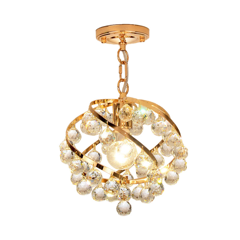 1 Light Orb Posting Lighting Industrial Gold Clear Crystal Luz de techo colgante para Foyer