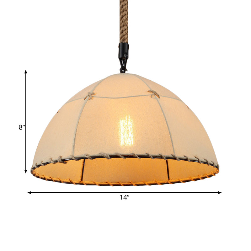 1 Light Hanging Light Kit Traditional Domed Fabric Suspension Pendant in Beige for Restaurant