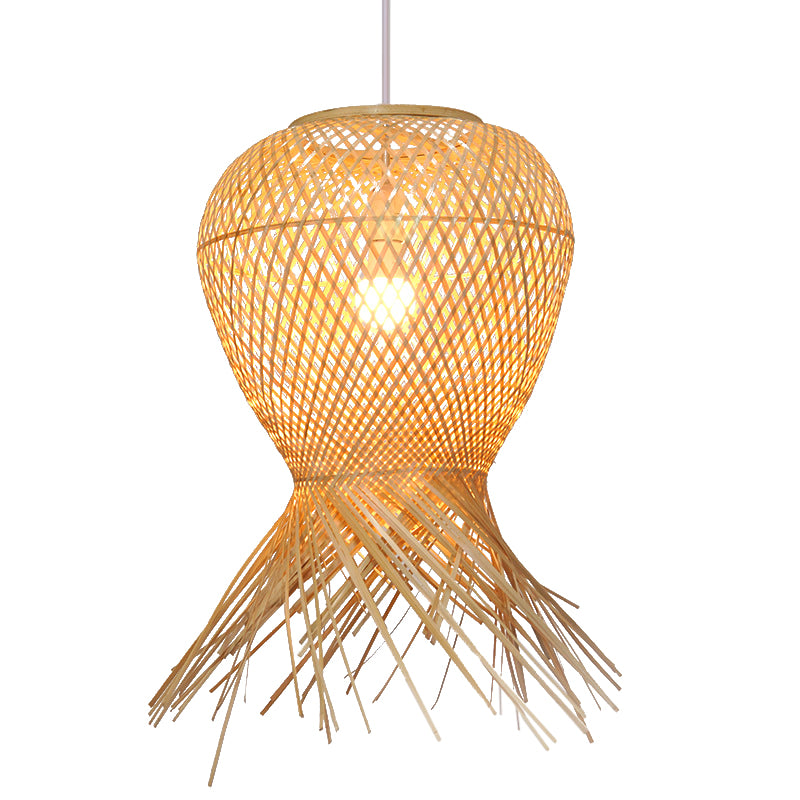 Contemporary Handcrafted Hanging Light Bamboo 1 Bulb Pendant Light Fixture in Beige