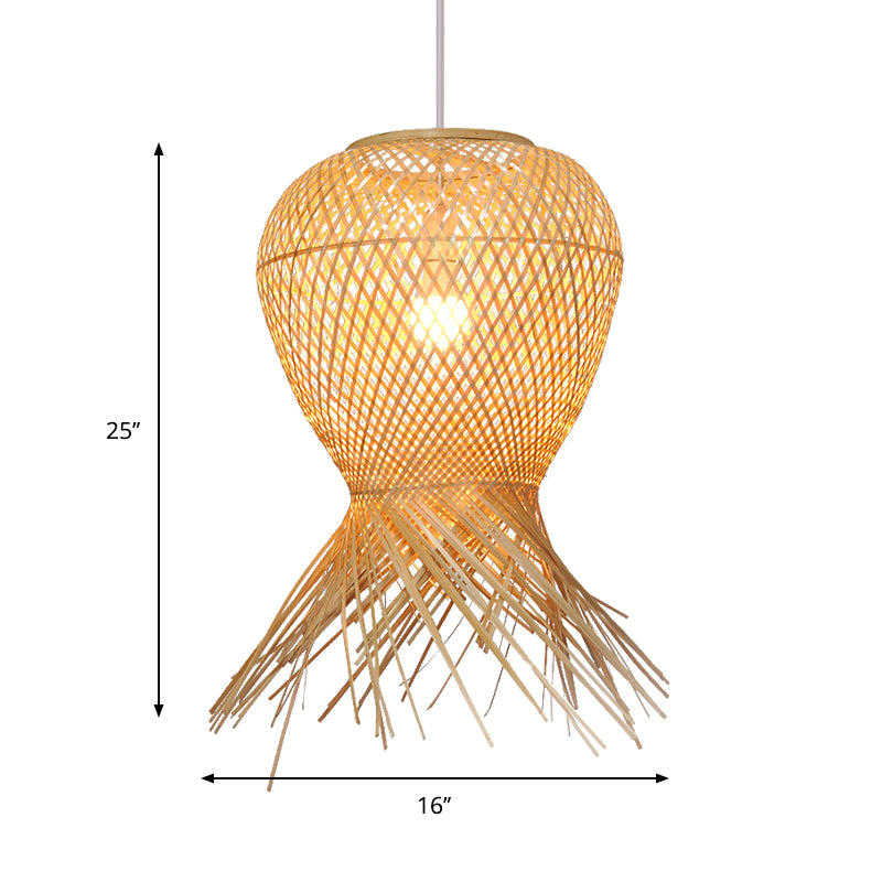 Contemporary Handcrafted Hanging Light Bamboo 1 Bulb Pendant Light Fixture in Beige