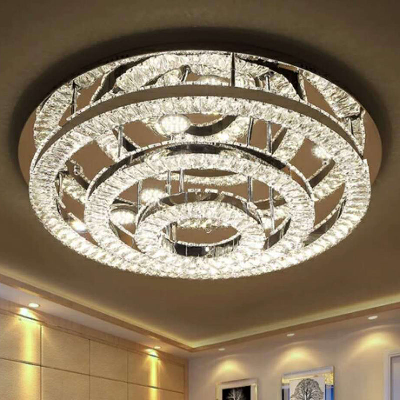 Lámpara empotrada de anillo LED, iluminación empotrada de cristal cromado de estilo moderno para dormitorio, 21,5 "/31,5" de ancho