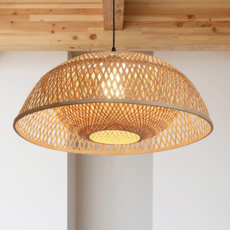 Dome Pendant Lighting Tradition Bamboo 1 Bulb 18"/23.5" Wide Wood Hanging Lamp Kit