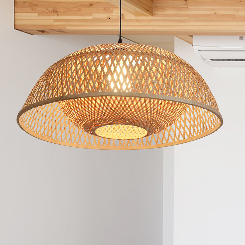 Dome Pendant Lighting Tradition Bamboo 1 Bulb 18"/23.5" Wide Wood Hanging Lamp Kit