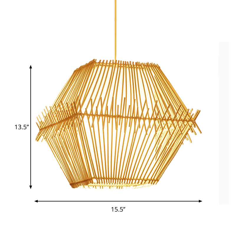 1 Bulb Tapered/Jar Pendant Lighting Traditional Bamboo Hanging Light Fixture in Wood