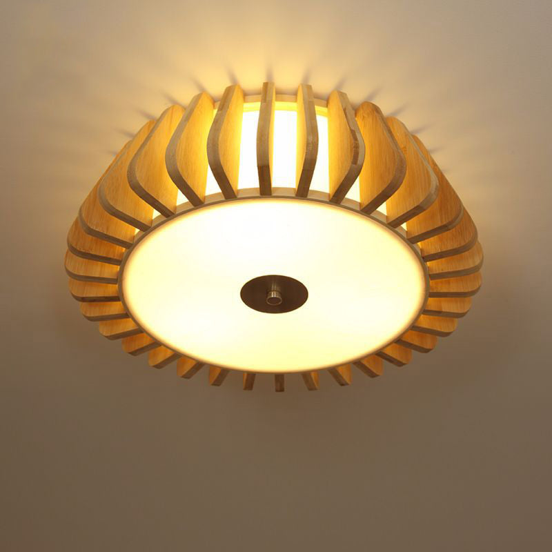 Tapered Flush Light Modernism Bamboo 19.5"/23.5" Wide 1 Bulb Wood Ceiling Mounted Fixture