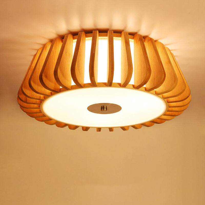 Tapered Flush Light Modernism Bamboo 19.5"/23.5" Wide 1 Bulb Wood Ceiling Mounted Fixture