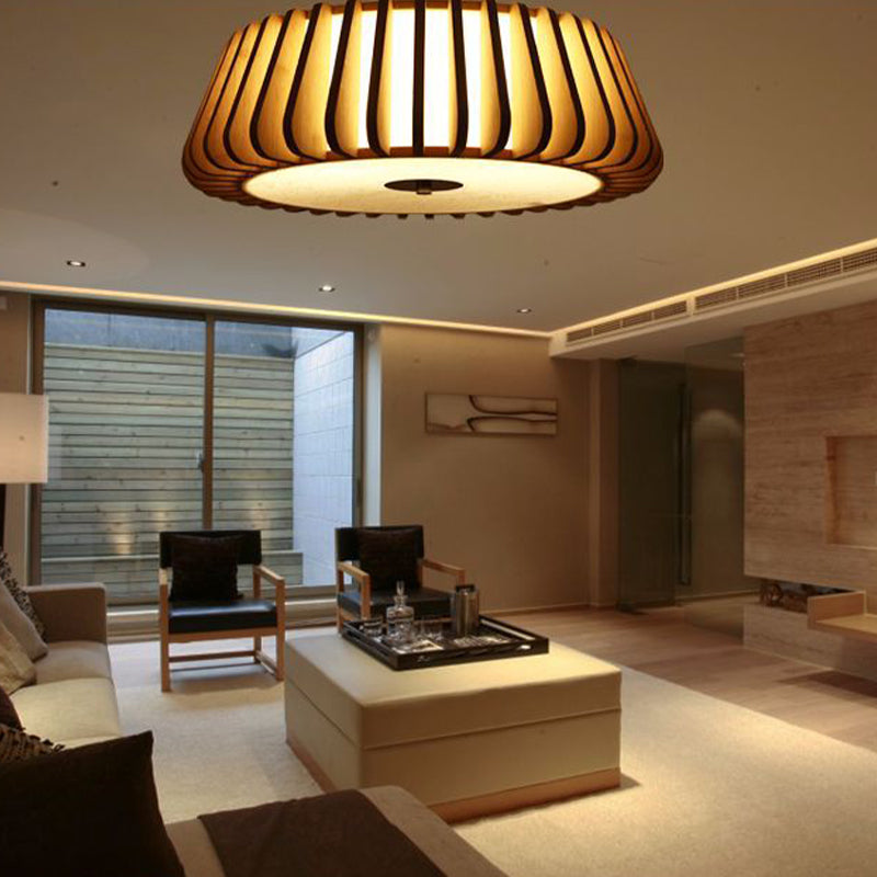 Tapered Flush Light Modernism Bamboo 19.5"/23.5" Wide 1 Bulb Wood Ceiling Mounted Fixture