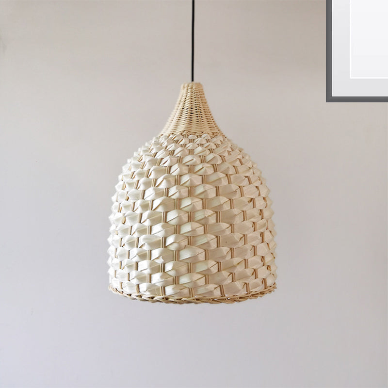 1 bulbo de comedor lámpara de techo beige moderna luz colgante colgante con tono de bambú de campana