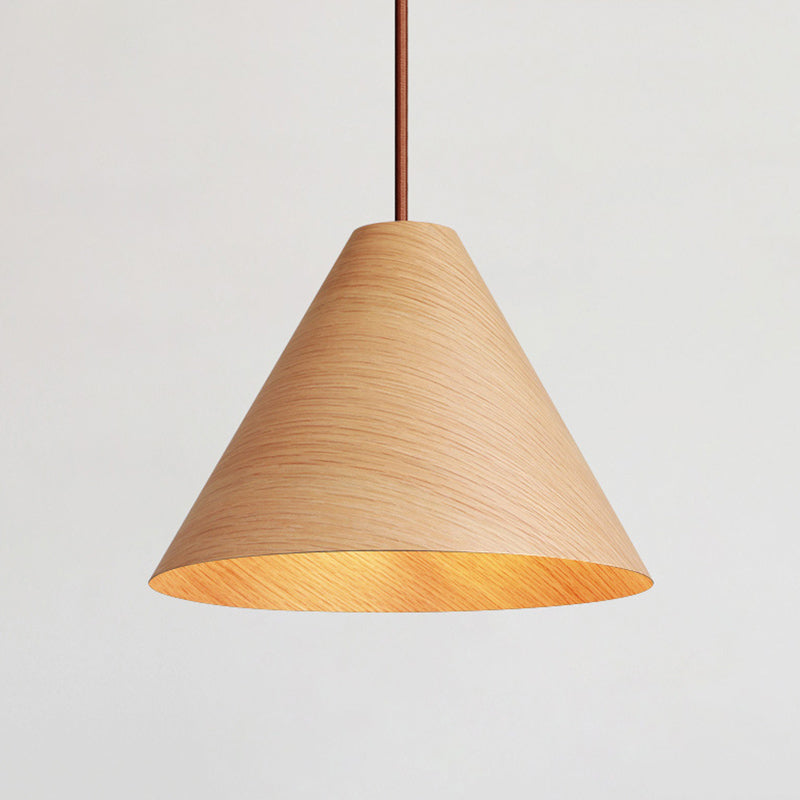 Conical Wooden Pendant Lamp Simplicity 1 Head Beige Hanging Light Fixture for Dining Room
