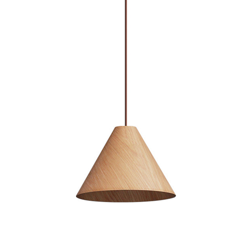 Conical Wooden Pendant Lamp Simplicity 1 Head Beige Hanging Light Fixture for Dining Room