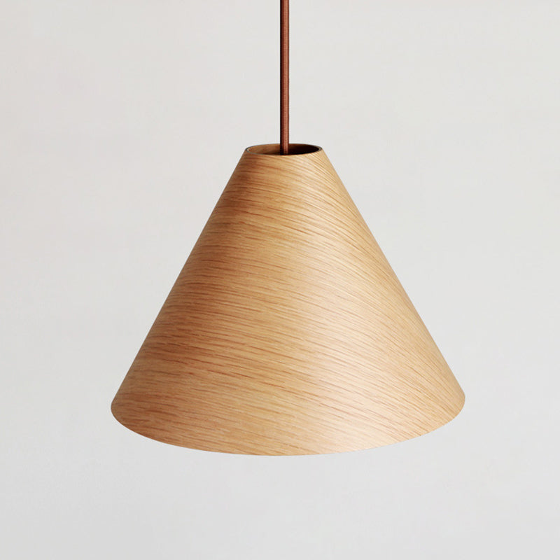 Conical Wooden Pendant Lamp Simplicity 1 Head Beige Hanging Light Fixture for Dining Room
