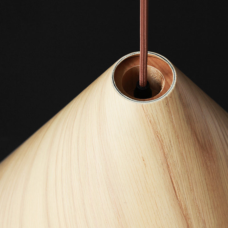 Conical Wooden Pendant Lamp Simplicity 1 Head Beige Hanging Light Fixture for Dining Room