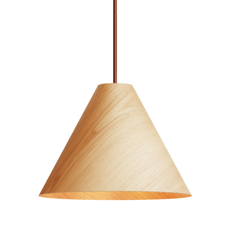 Conical Wooden Pendant Lamp Simplicity 1 Head Beige Hanging Light Fixture for Dining Room