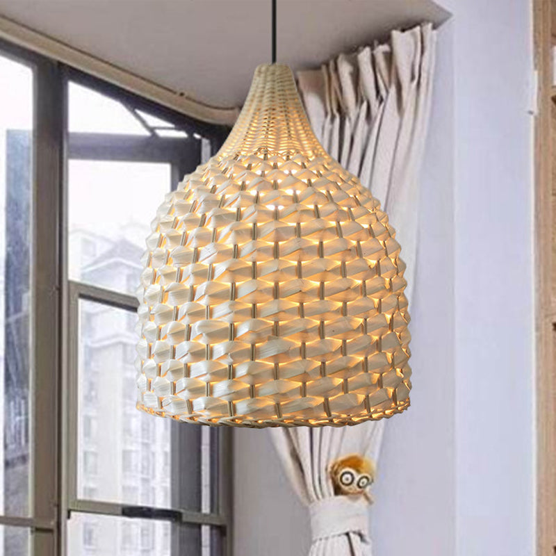1 bulbo de comedor lámpara de techo beige moderna luz colgante colgante con tono de bambú de campana