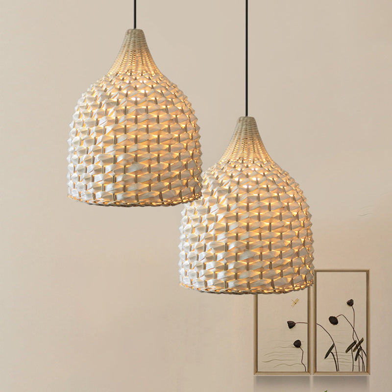 1 bulbo de comedor lámpara de techo beige moderna luz colgante colgante con tono de bambú de campana