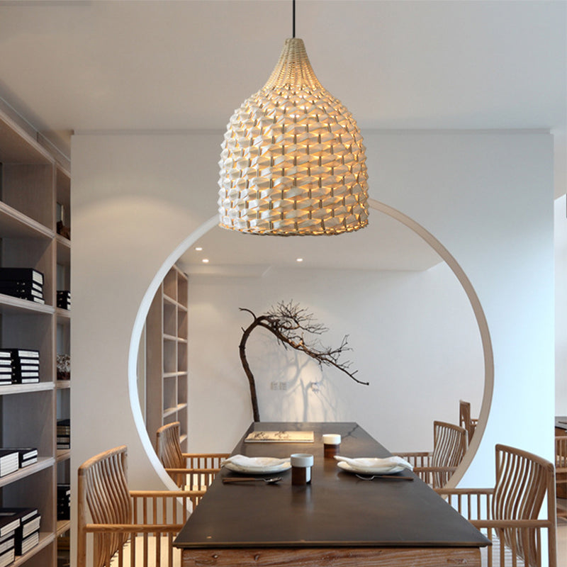 1 bulbo de comedor lámpara de techo beige moderna luz colgante colgante con tono de bambú de campana
