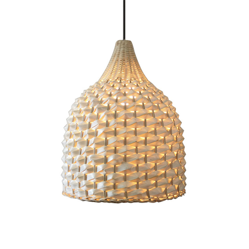 1 bulbo de comedor lámpara de techo beige moderna luz colgante colgante con tono de bambú de campana