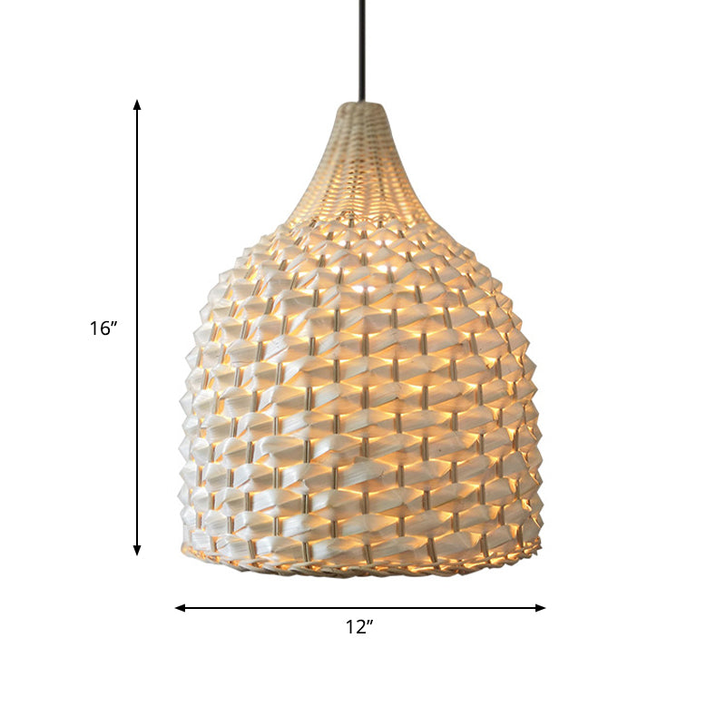 1 bulbo de comedor lámpara de techo beige moderna luz colgante colgante con tono de bambú de campana