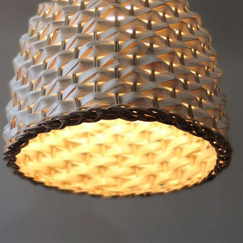 1 bulbo de comedor lámpara de techo beige moderna luz colgante colgante con tono de bambú de campana