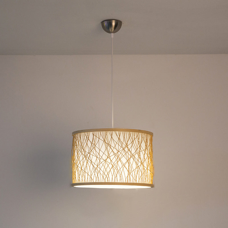 Modernismo Cilíndrico Colgante de colgante Bambú 1 bombilla Luz colgante de lámpara en madera