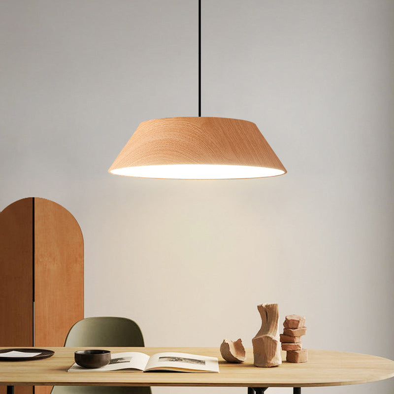 Wood Grain Tapered Hanging Lamp Nordic Metal LED Pendant Light with Acrylic Diffuser