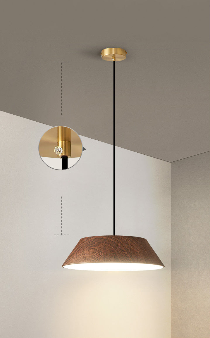 Wood Grain Tapered Hanging Lamp Nordic Metal LED Pendant Light with Acrylic Diffuser
