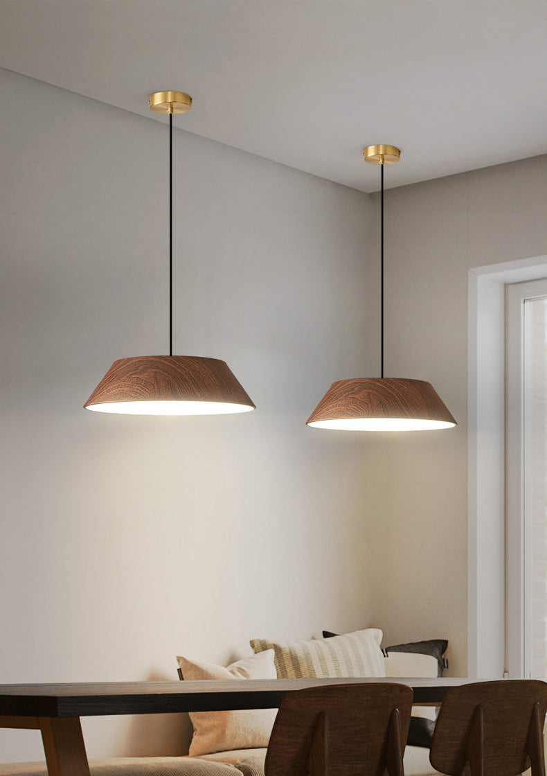 Wood Grain Tapered Hanging Lamp Nordic Metal LED Pendant Light with Acrylic Diffuser