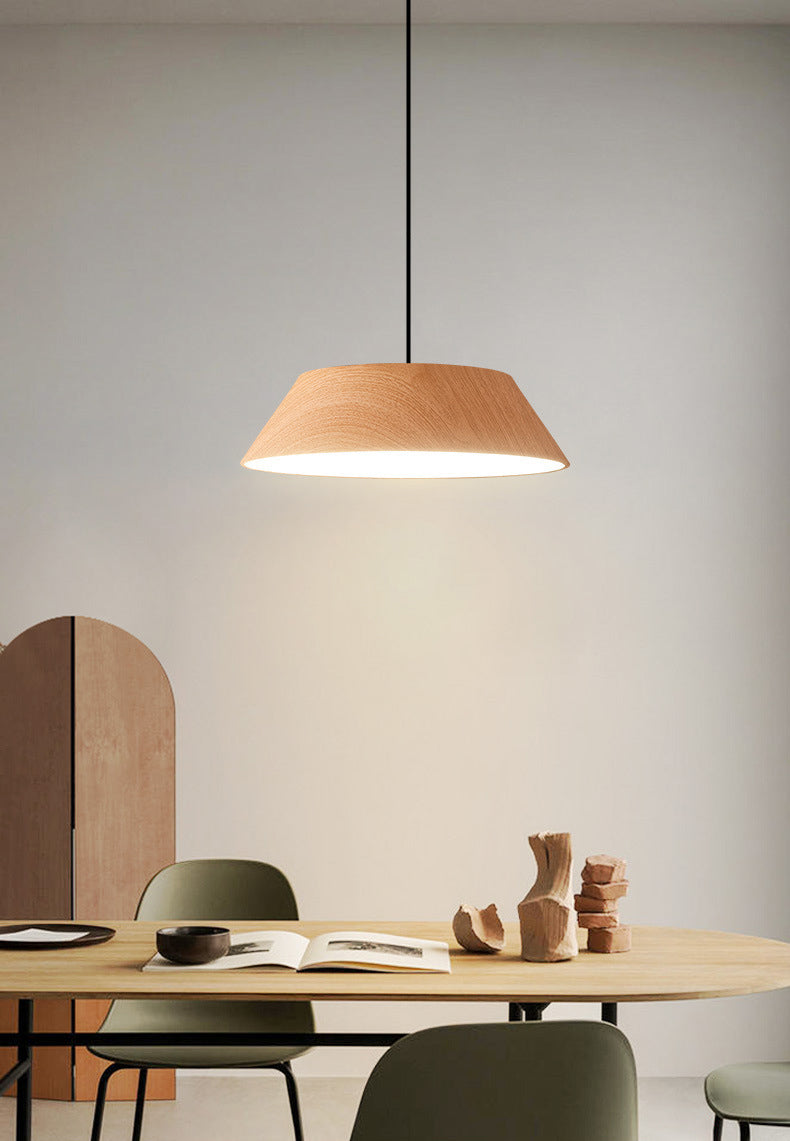 Wood Grain Tapered Hanging Lamp Nordic Metal LED Pendant Light with Acrylic Diffuser