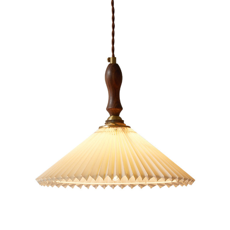 Pleated Fabric Conical Pendant Lamp Minimalist 1-Light Beige Hanging Light for Dining Room