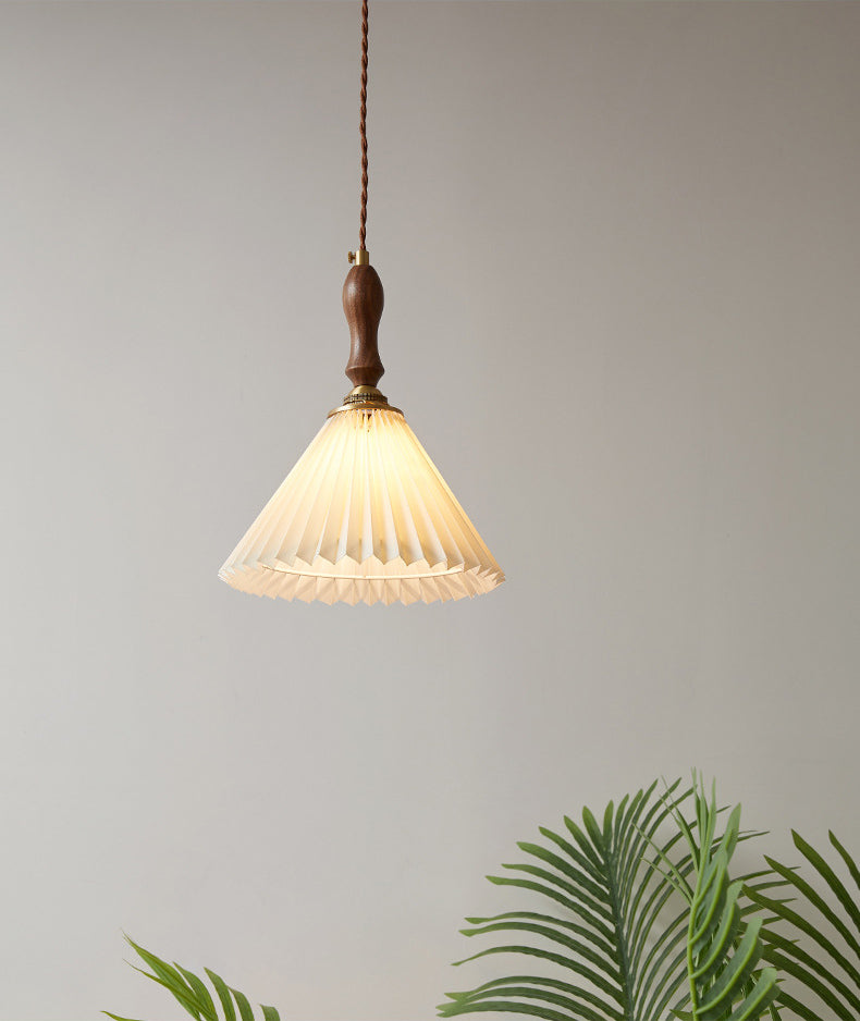 Pleated Fabric Conical Pendant Lamp Minimalist 1-Light Beige Hanging Light for Dining Room