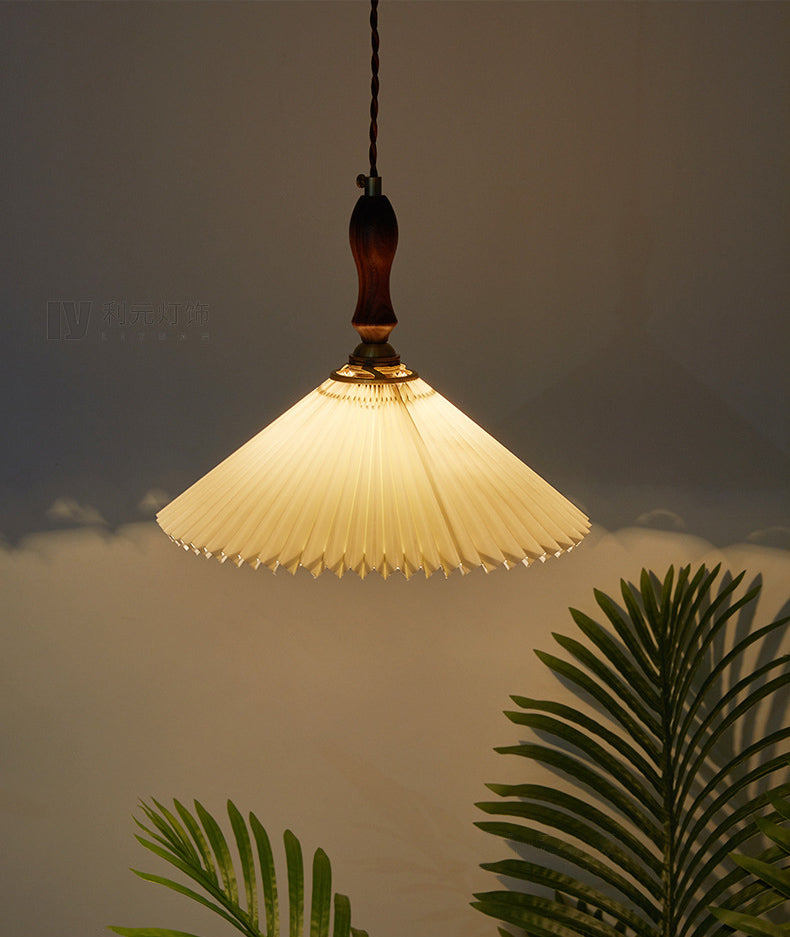 Pleated Fabric Conical Pendant Lamp Minimalist 1-Light Beige Hanging Light for Dining Room