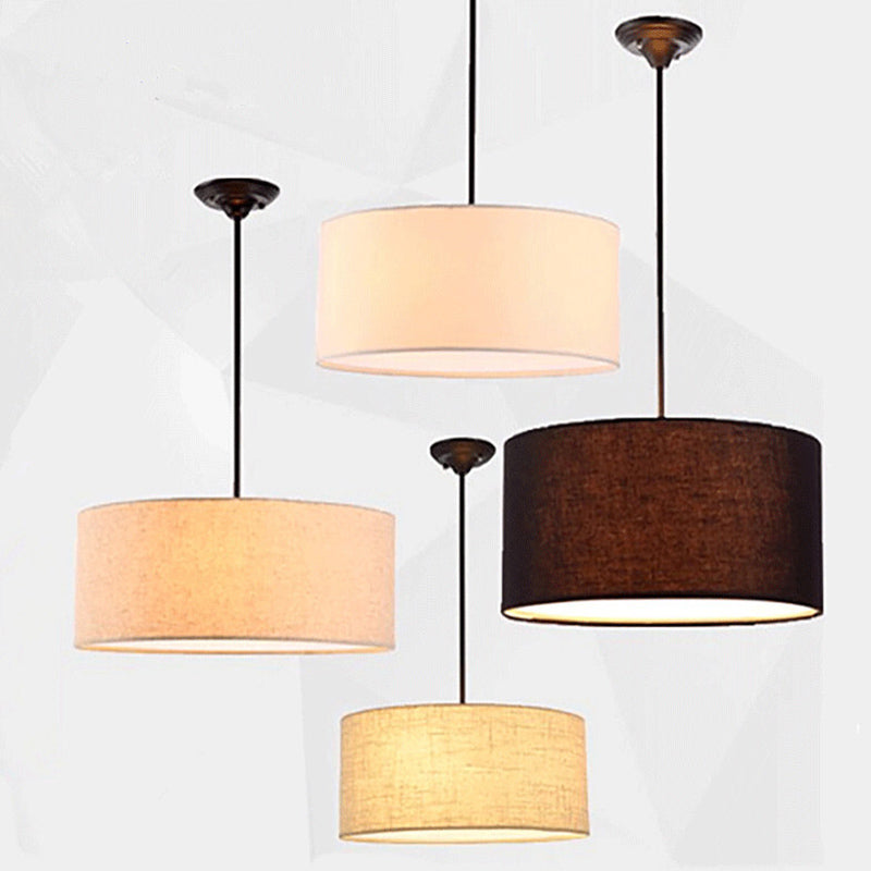 Restaurant Hanging Lamp Fixture Modern Minimalist Pendant Light with Drum Fabric Shade