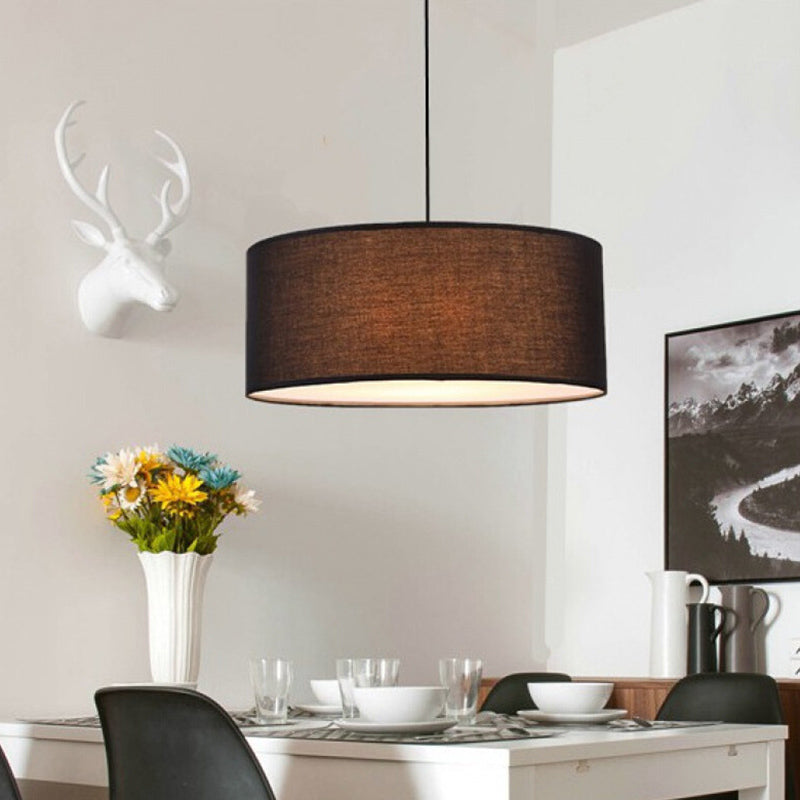 Restaurant Hanging Lamp Fixture Modern Minimalist Pendant Light with Drum Fabric Shade