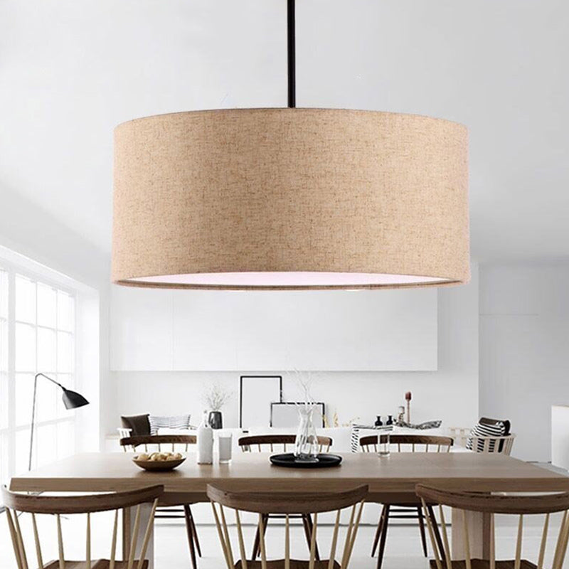 Restaurant Hanging Lamp Fixture Modern Minimalist Pendant Light with Drum Fabric Shade