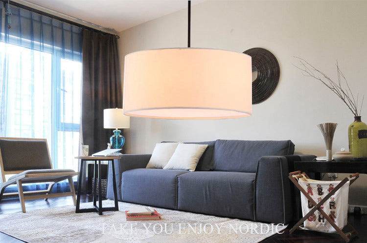 Restaurant Hanging Lamp Fixture Modern Minimalist Pendant Light with Drum Fabric Shade