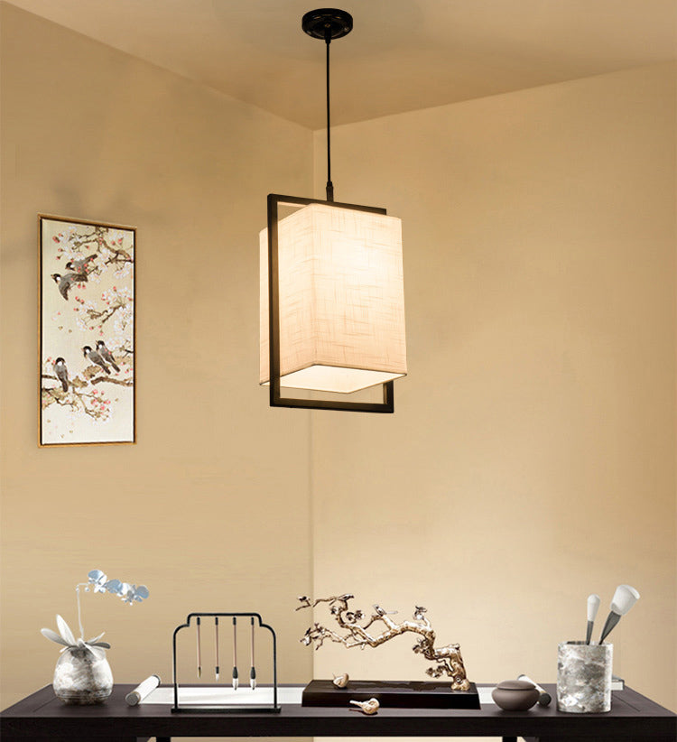 Éclair de suspension ombragée en tissu Minimaliste à 1 léger pendentif en noir et blanc pour couloir