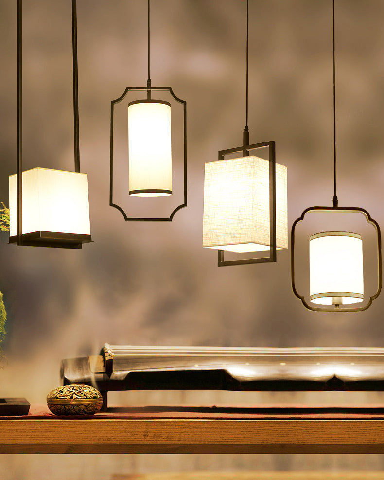 Éclair de suspension ombragée en tissu Minimaliste à 1 léger pendentif en noir et blanc pour couloir