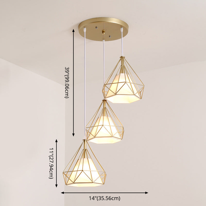 Diamond Pendant Lighting Modern Metal Diner Ceiling Hang Light with Conical Fabric Shade