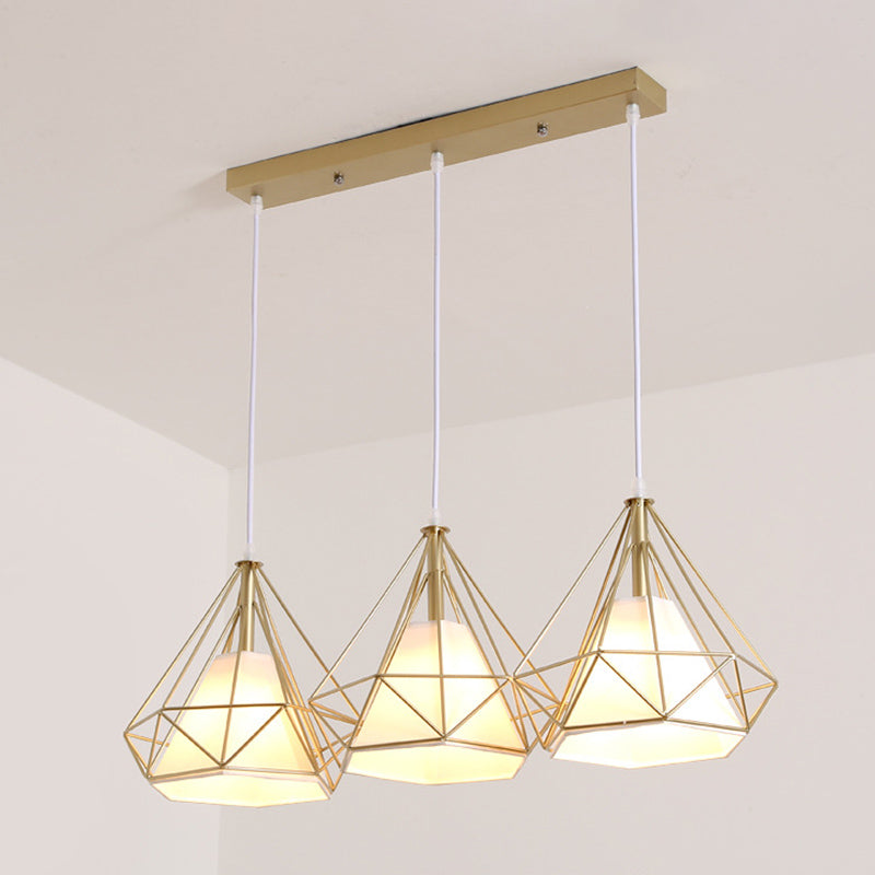 Diamond Pendant Lighting Modern Metal Diner Ceiling Hang Light with Conical Fabric Shade