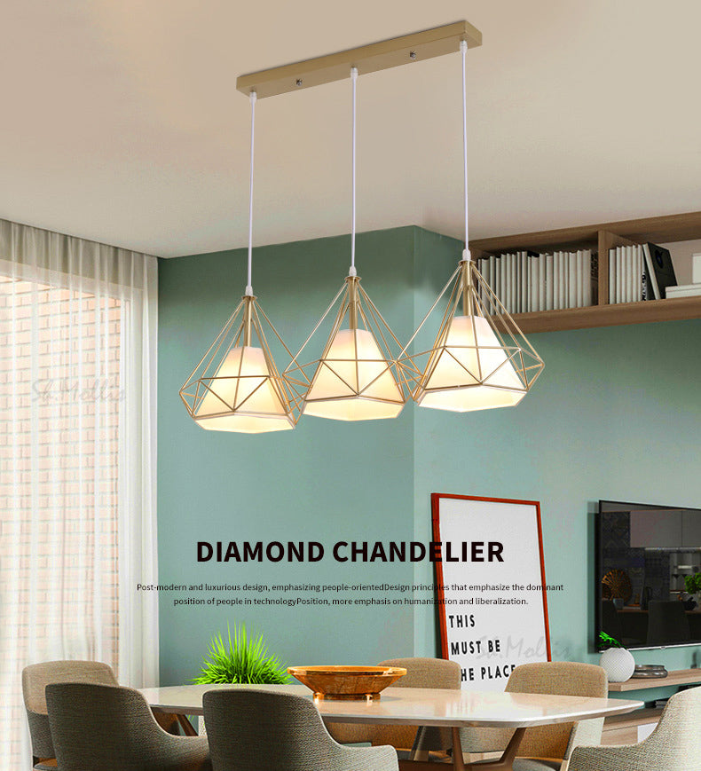 Diamond Pendant Lighting Modern Metal Diner Ceiling Hang Light with Conical Fabric Shade