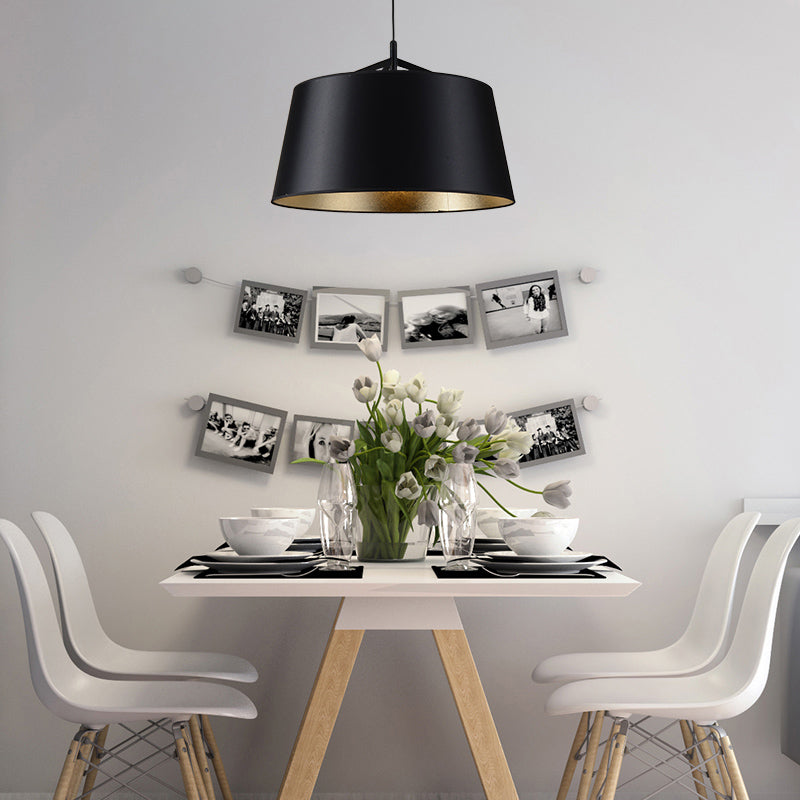 Frustum Hanging Light Simplicity Fabric 1-Light Dining Room Pendant Light in Black and Gold Inner