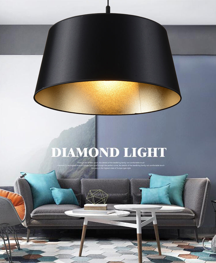 Frustum Hanging Light Simplicity Fabric 1-Light Dining Room Pendant Light in Black and Gold Inner