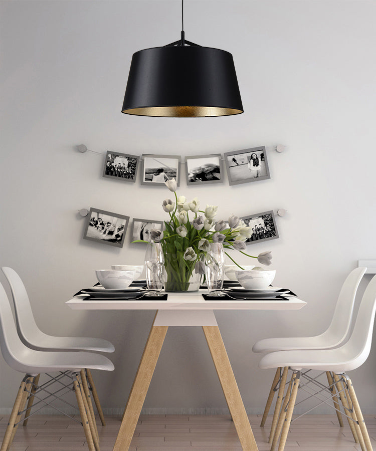 Frustum Hanging Light Simplicity Fabric 1-Light Dining Room Pendant Light in Black and Gold Inner