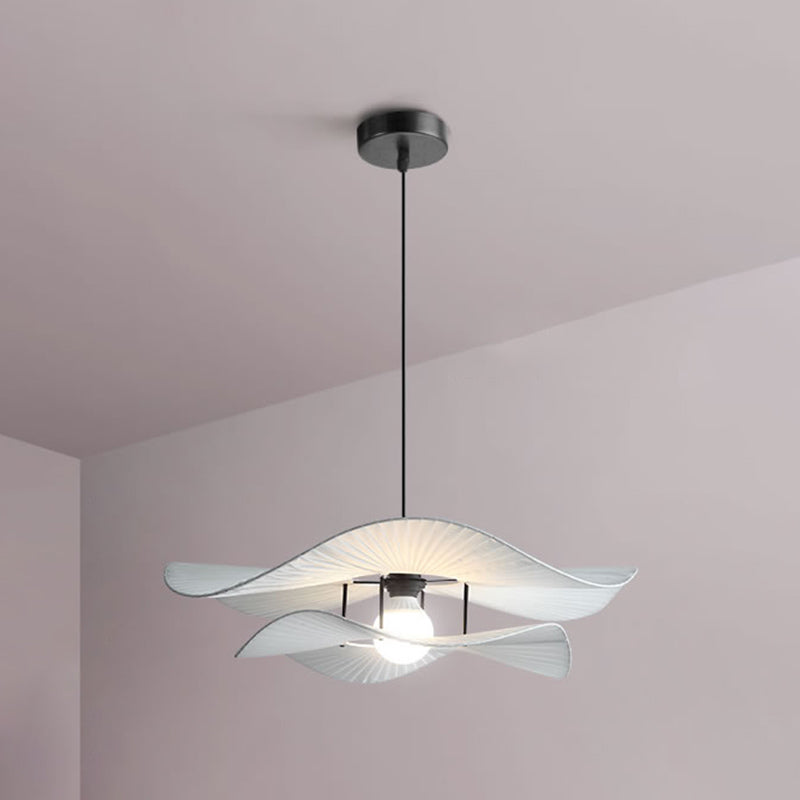 White Ruffled Suspension Lamp Minimalism 1 Bulb Fabric Pendant Light Fixture for Bedroom