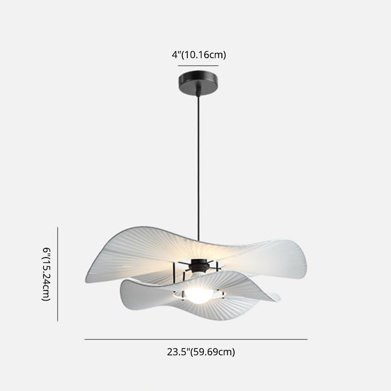 White Ruffled Suspension Lamp Minimalism 1 Bulb Fabric Pendant Light Fixture for Bedroom