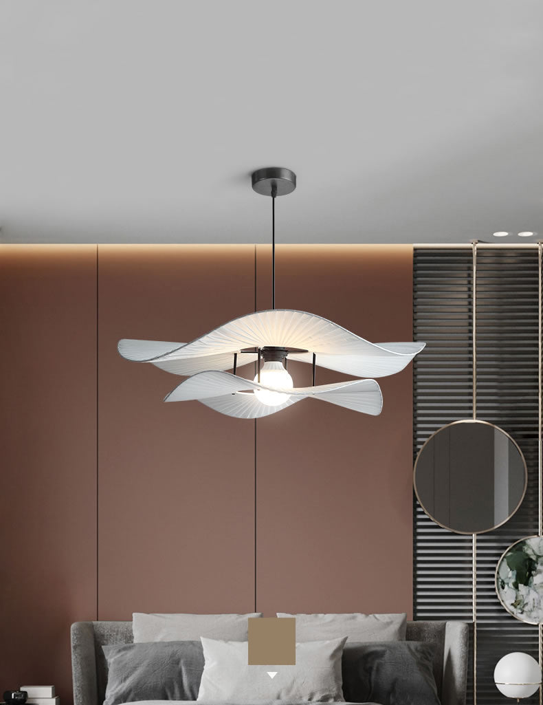 White Ruffled Suspension Lamp Minimalism 1 Bulb Fabric Pendant Light Fixture for Bedroom