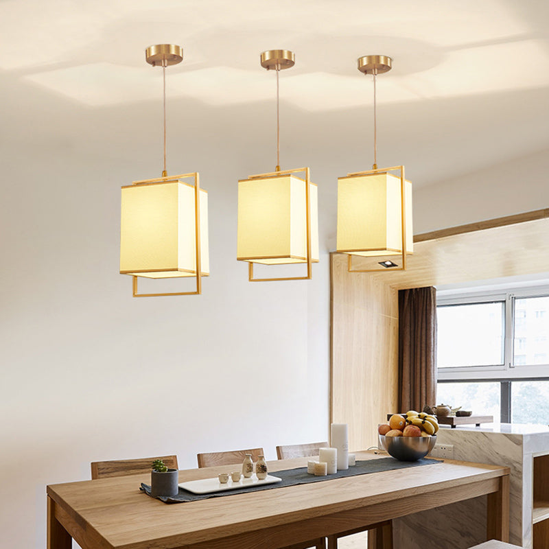 Minimalistische rechteckige Pendelleuchte Lampenmaterial 1 Kopf Diner hängende Licht mit Rahmen in Gold