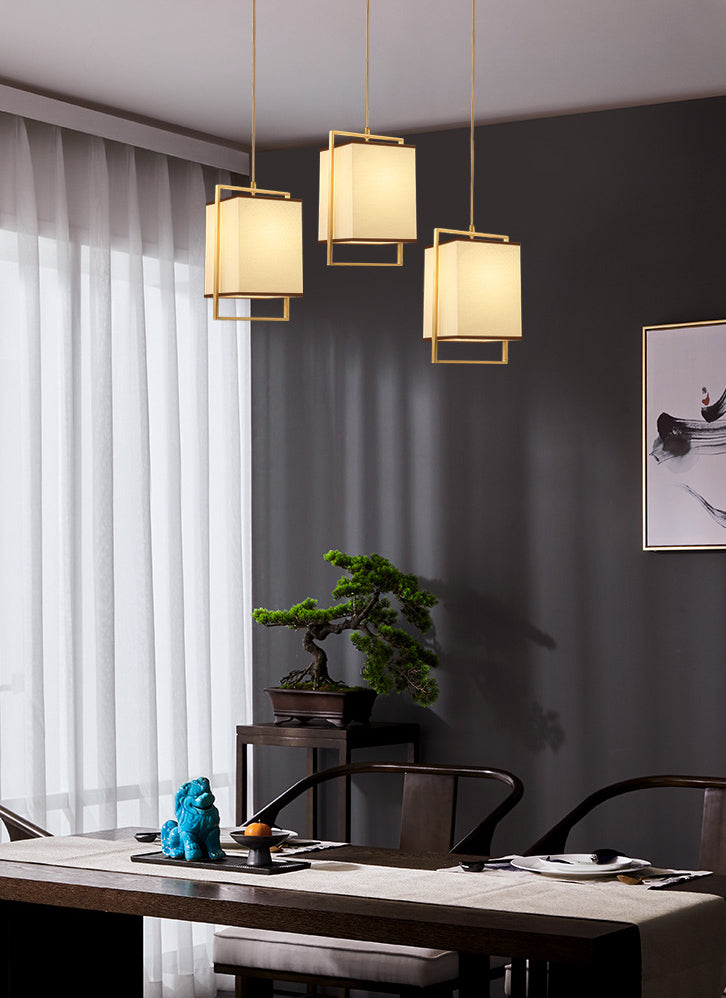 Minimalistische rechteckige Pendelleuchte Lampenmaterial 1 Kopf Diner hängende Licht mit Rahmen in Gold