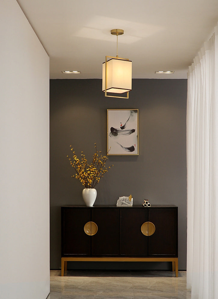 Minimalistische rechteckige Pendelleuchte Lampenmaterial 1 Kopf Diner hängende Licht mit Rahmen in Gold